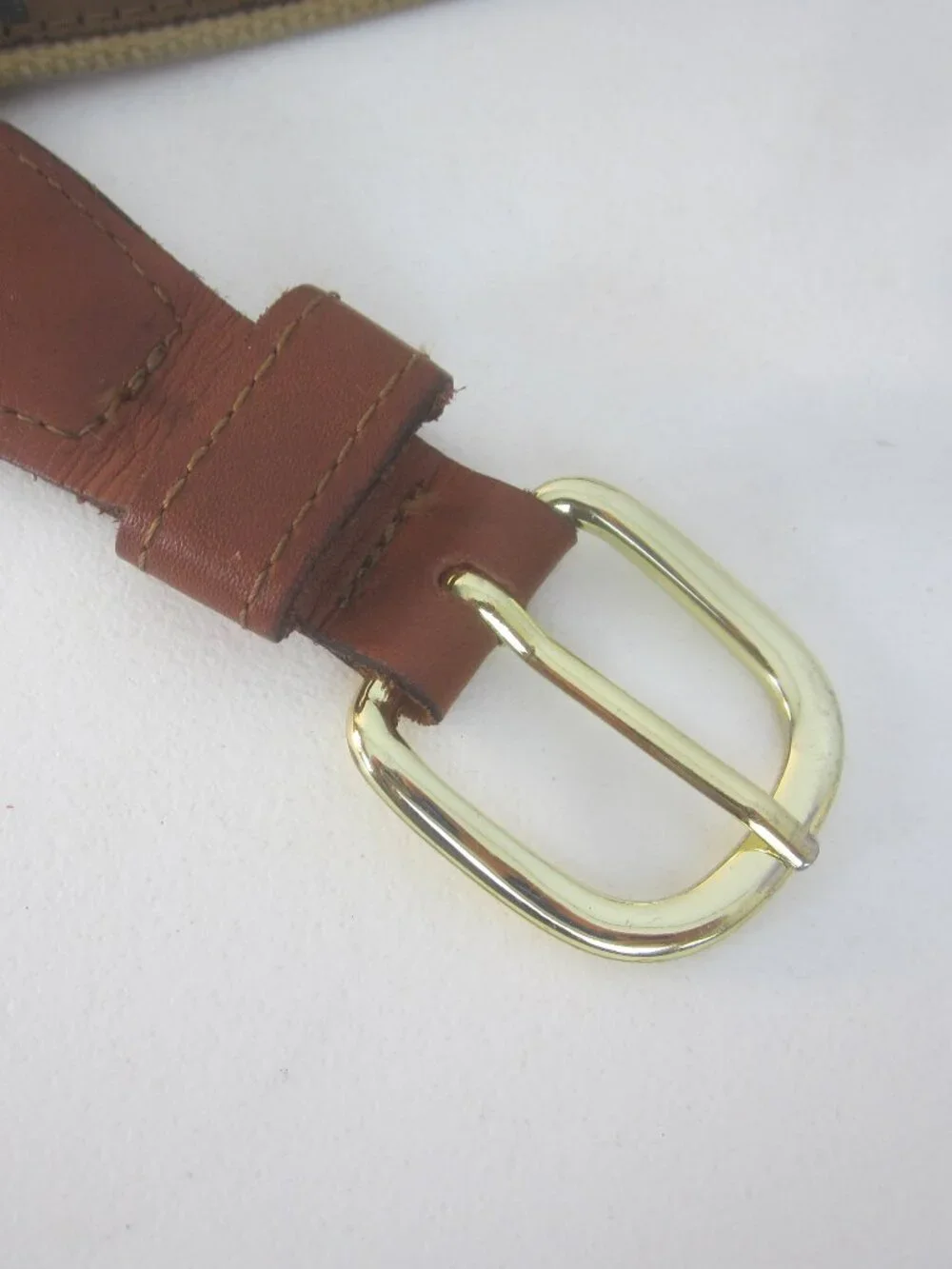 Web Canvas Brown Leather Fishing Belt Men 42 Brass Buckle Fish Theme 40 - 44